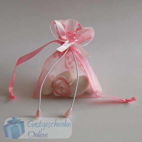 Gastgeschenke Organzasäckchen Baby rosa mit Schnuller und Schleife